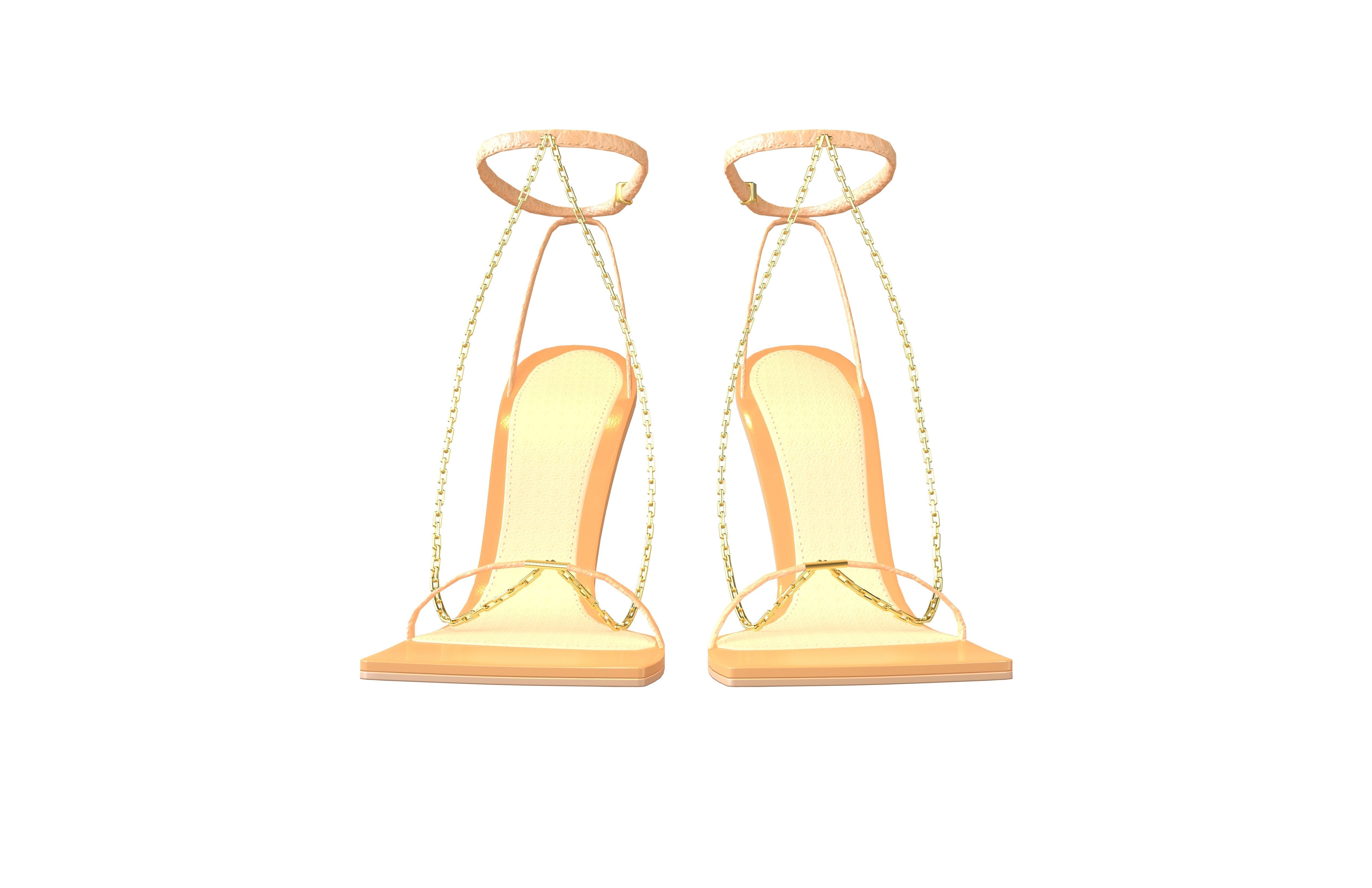 Square Toe Leather Sandals v2 002 Low-poly 3D model_1