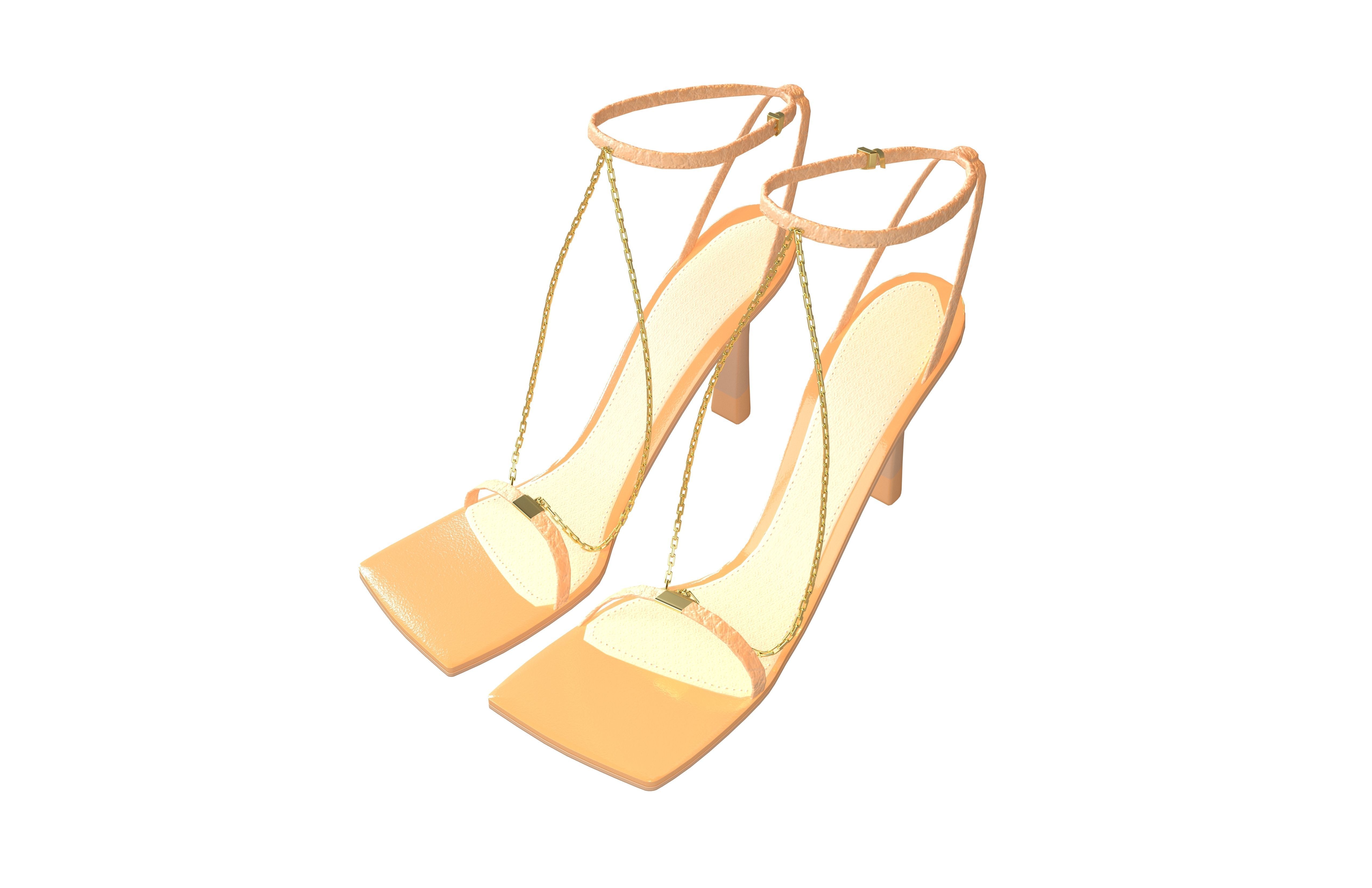 Square Toe Leather Sandals v2 002 Low-poly 3D model_4