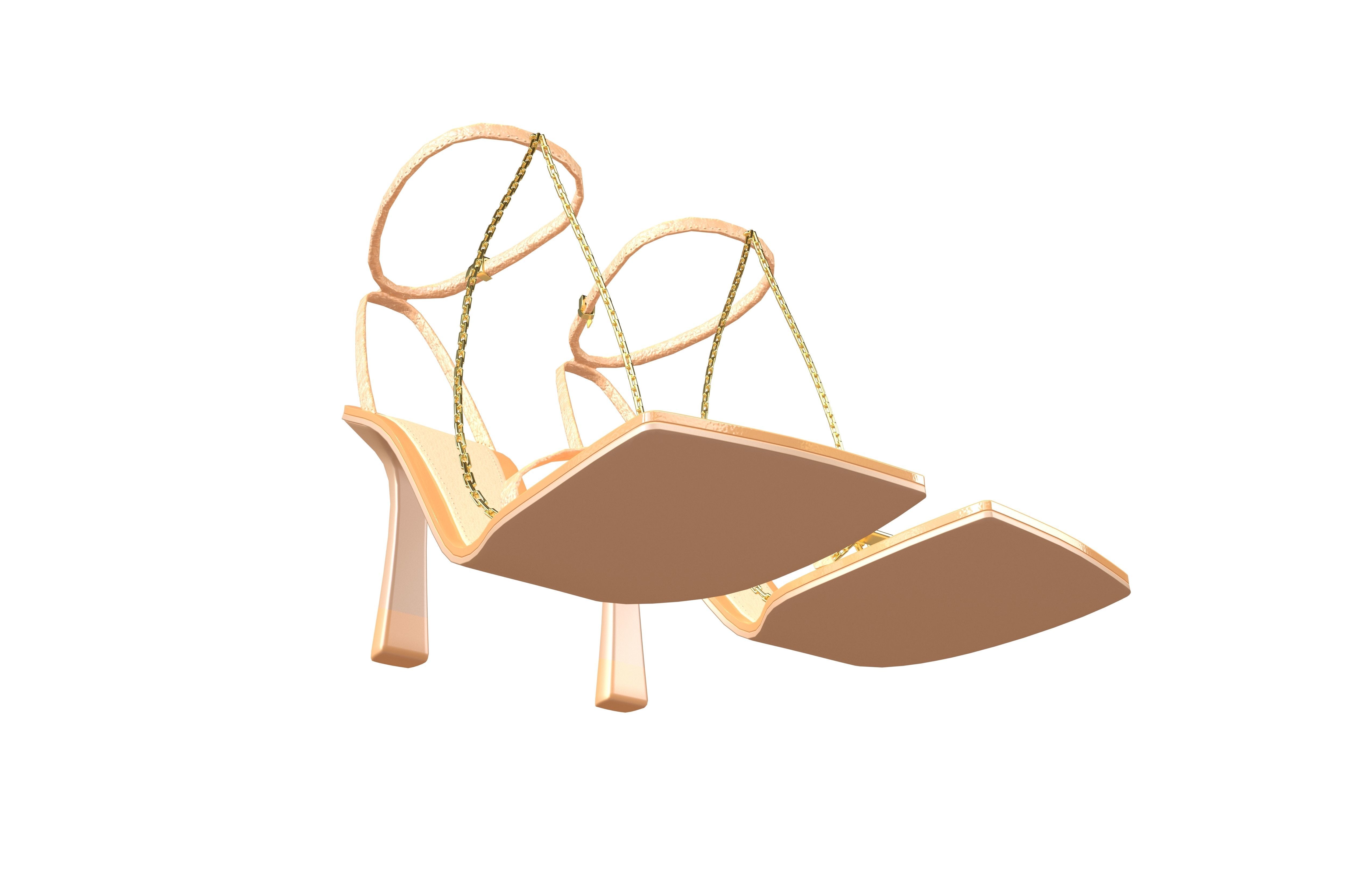 Square Toe Leather Sandals v2 002 Low-poly 3D model_2
