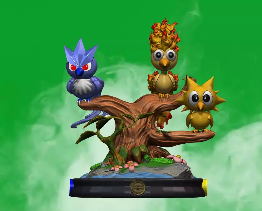 Diorama 3 legendary birds Pokemon 3D print model_0