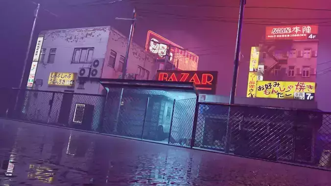 Cyberpunk Bazaar Scene Low-poly 3D model