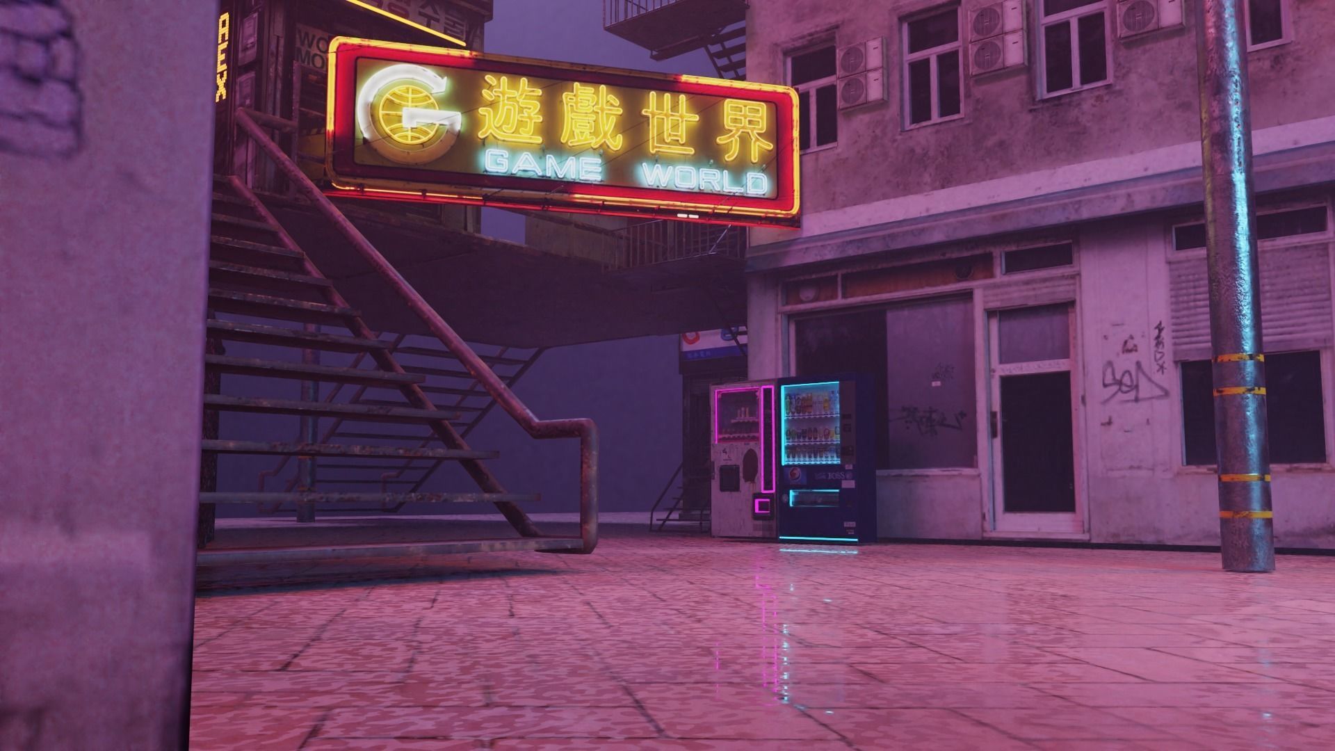 Cyberpunk Bazaar Scene Low-poly 3D model_5