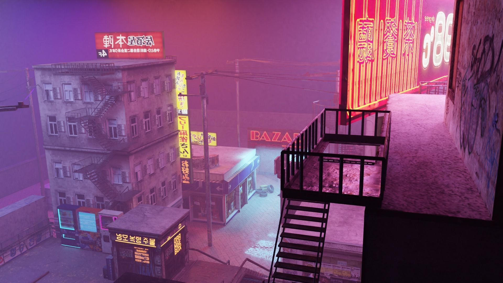 Cyberpunk Bazaar Scene Low-poly 3D model_2