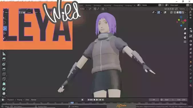 Leya 3D model naruto character with hair 3D model