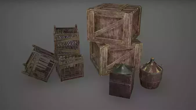 Viking Crates Barrels Bottles Low Poly Game Ready