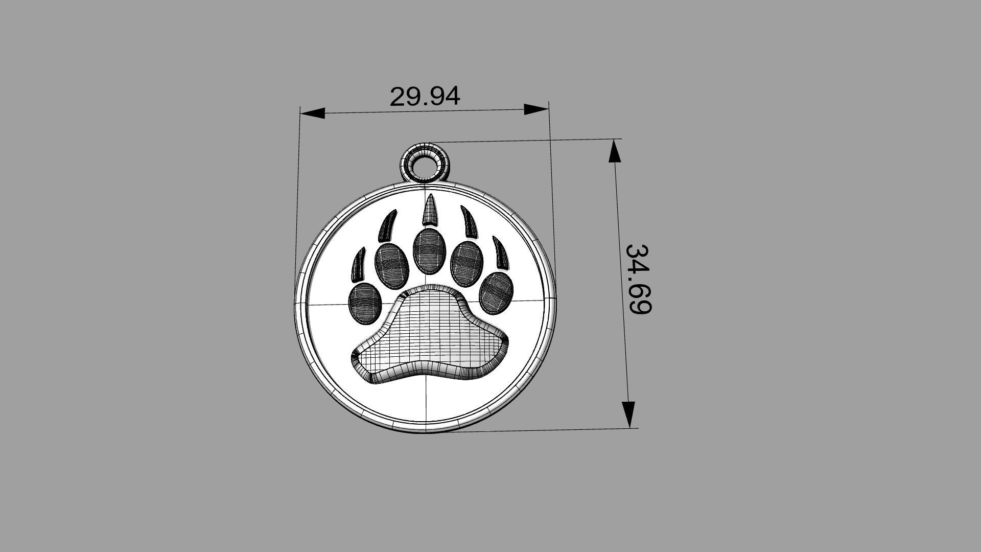 Bear Paw Pendant 3D print model_1