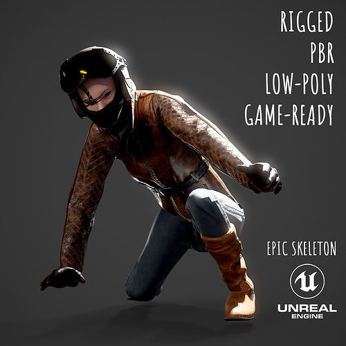 Woman biker Low-poly 3D model