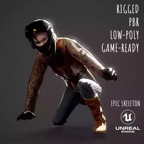 Woman biker Low-poly 3D model