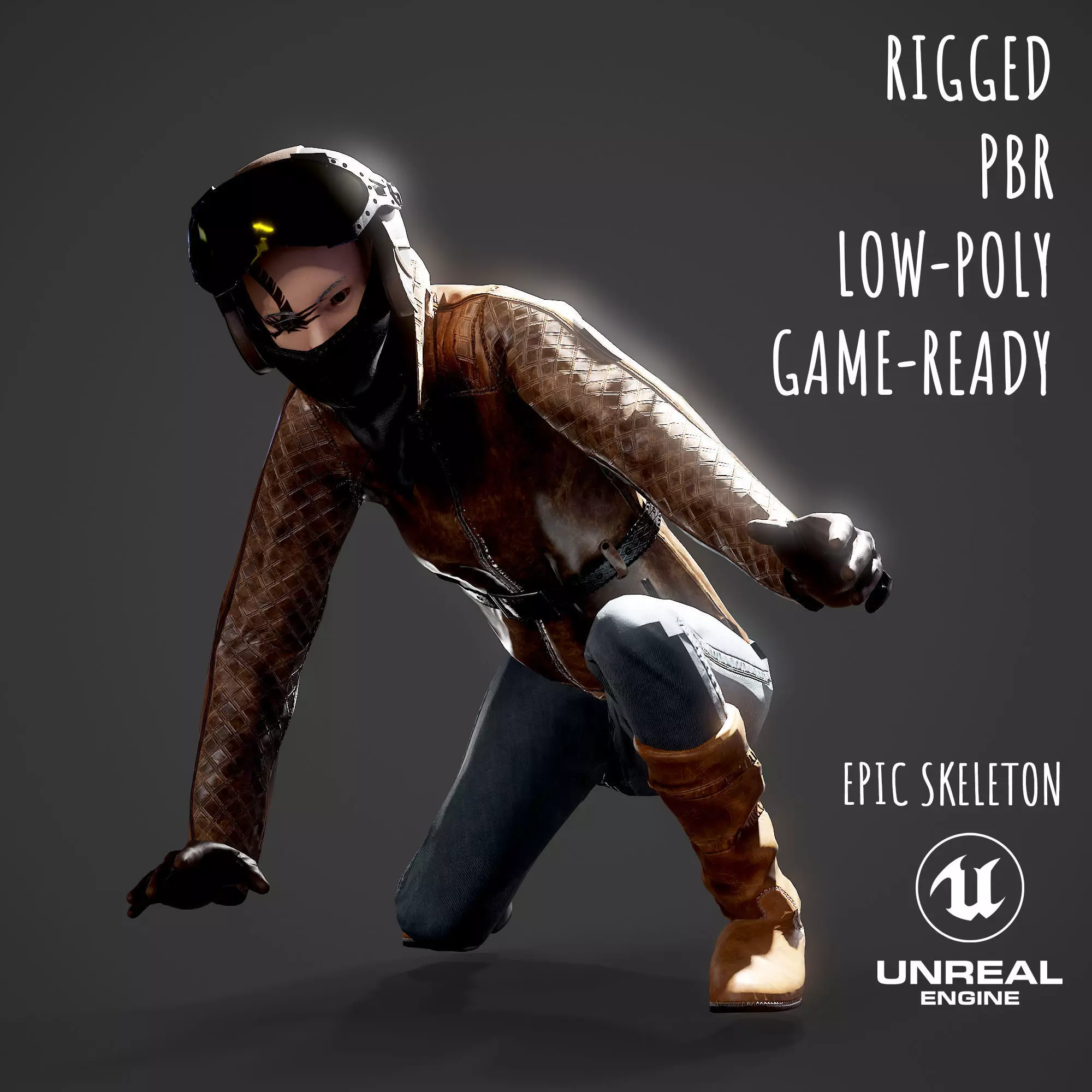 Woman biker Low-poly 3D model_0
