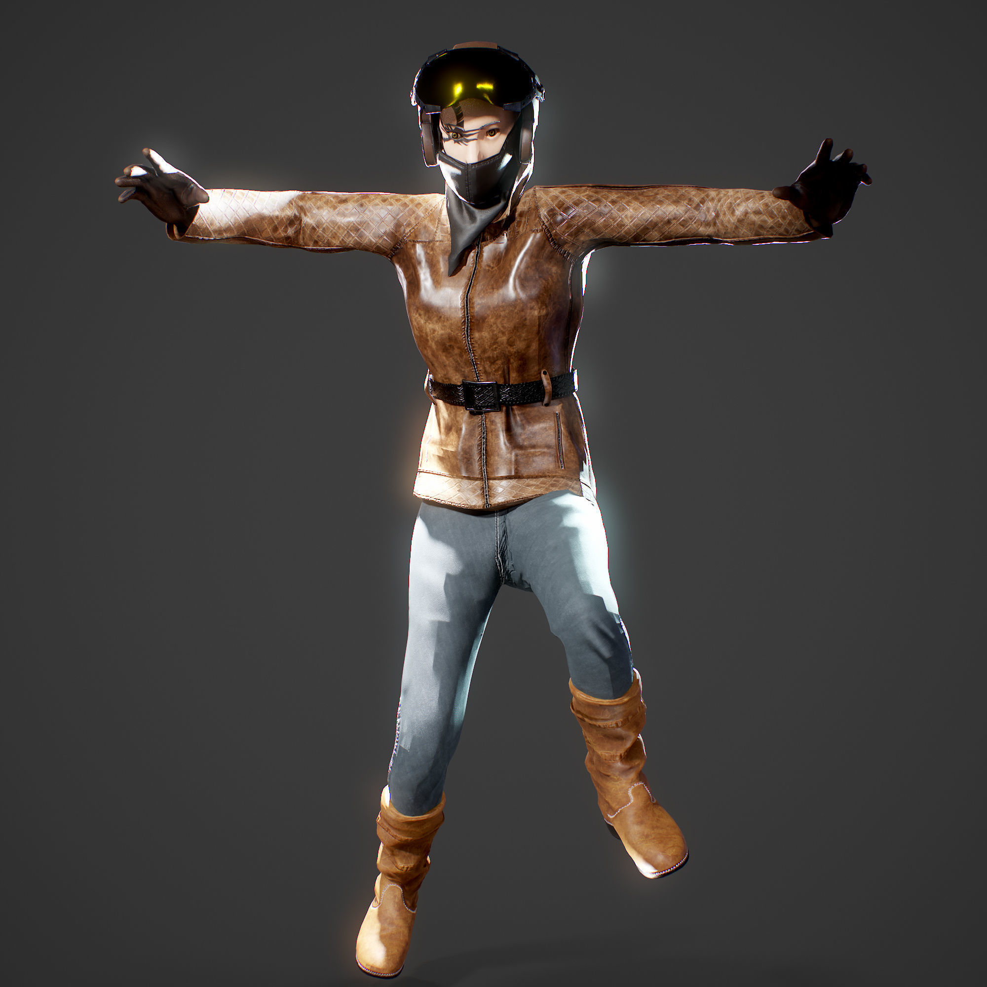 Woman biker Low-poly 3D model_27