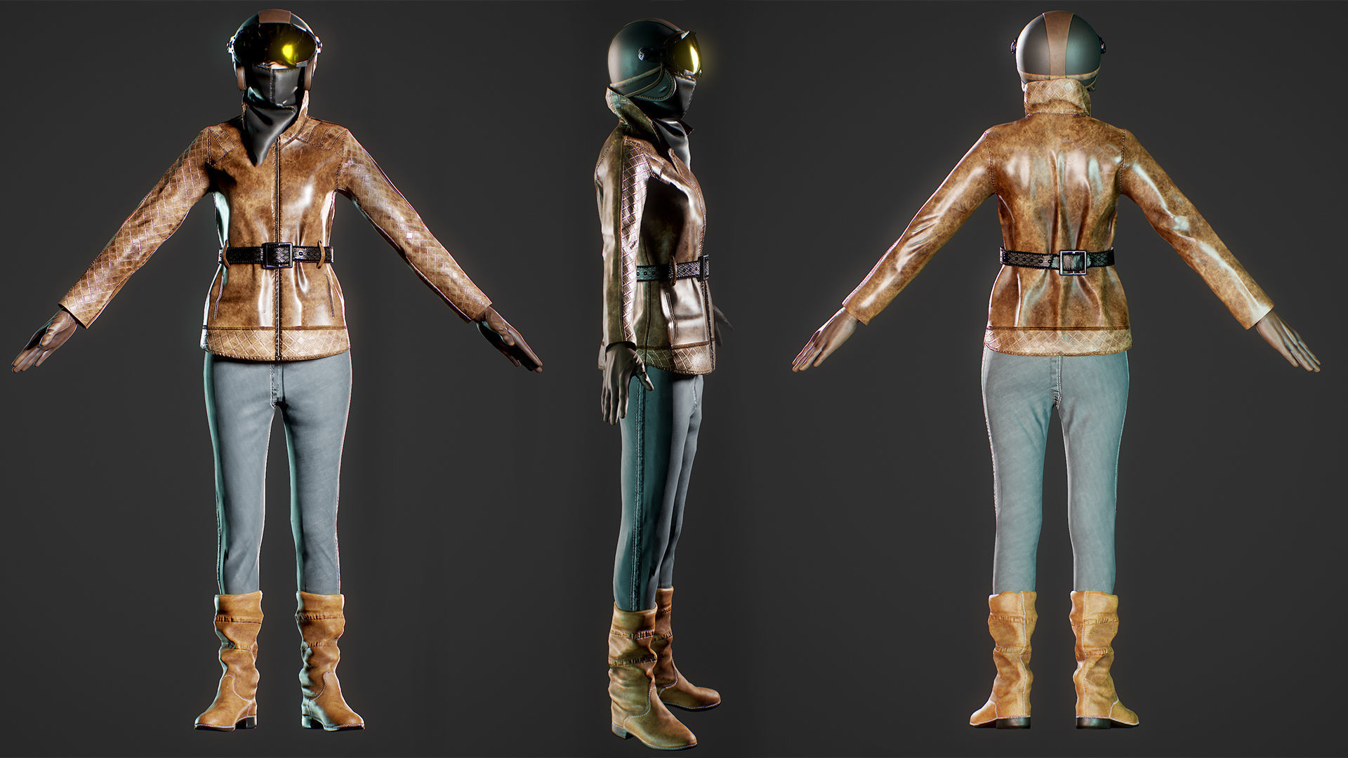 Woman biker Low-poly 3D model_6