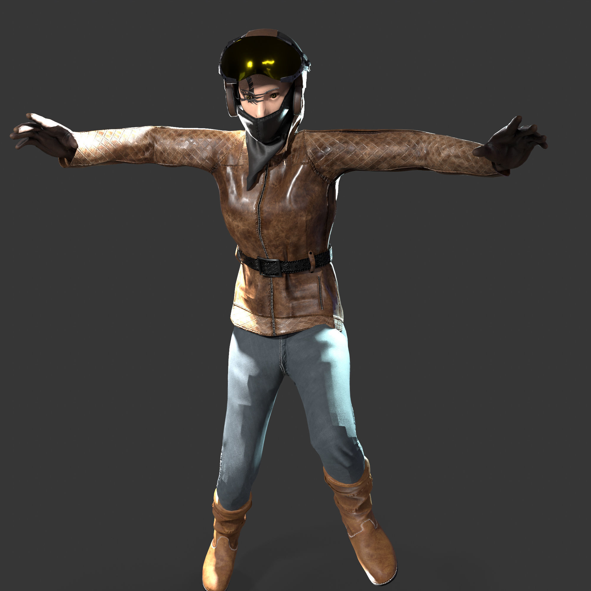 Woman biker Low-poly 3D model_28