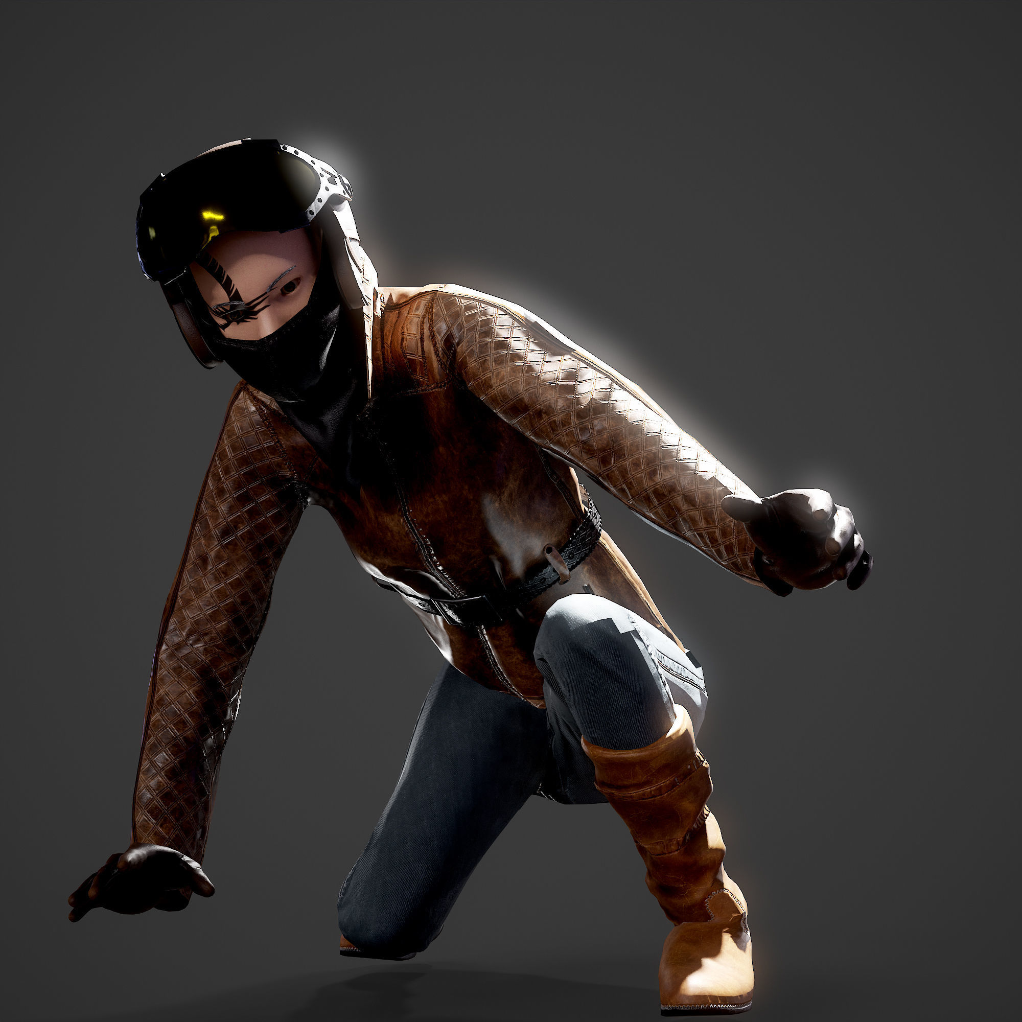 Woman biker Low-poly 3D model_15