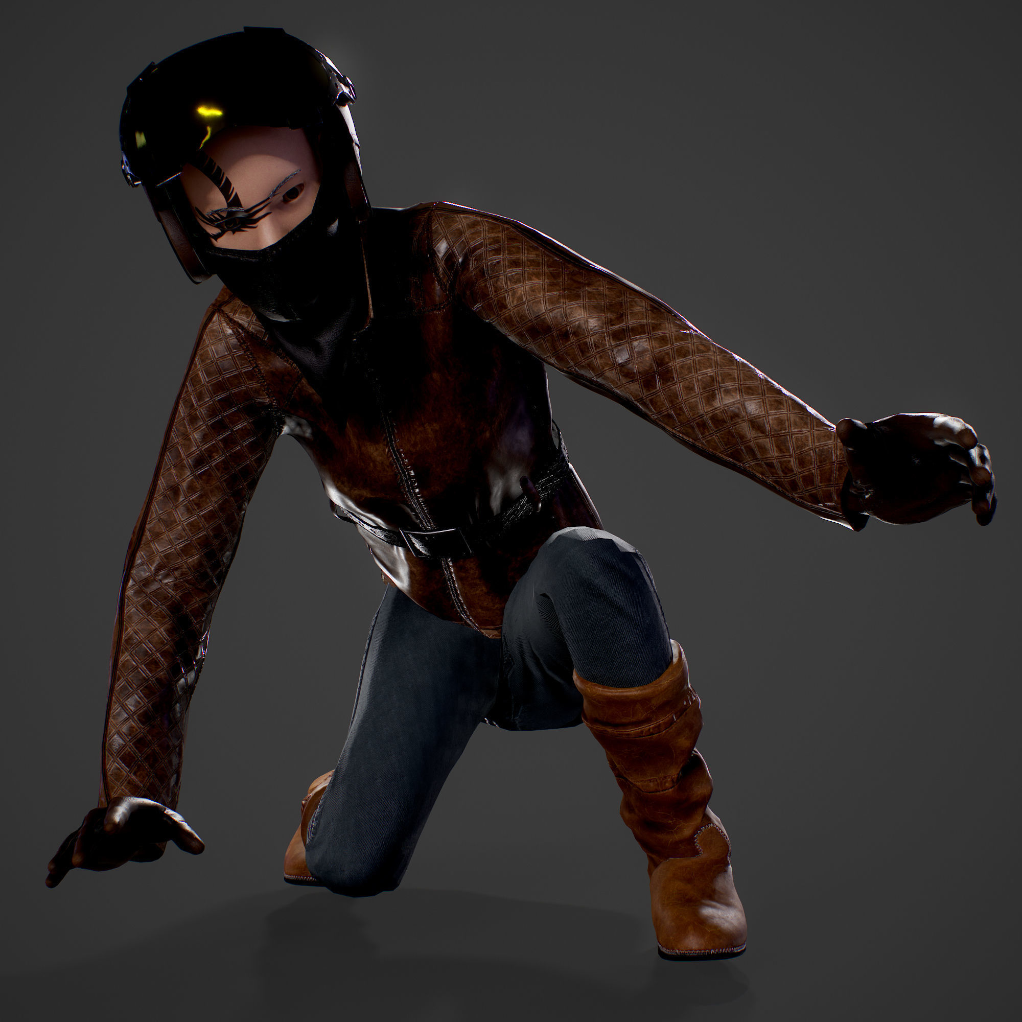 Woman biker Low-poly 3D model_9