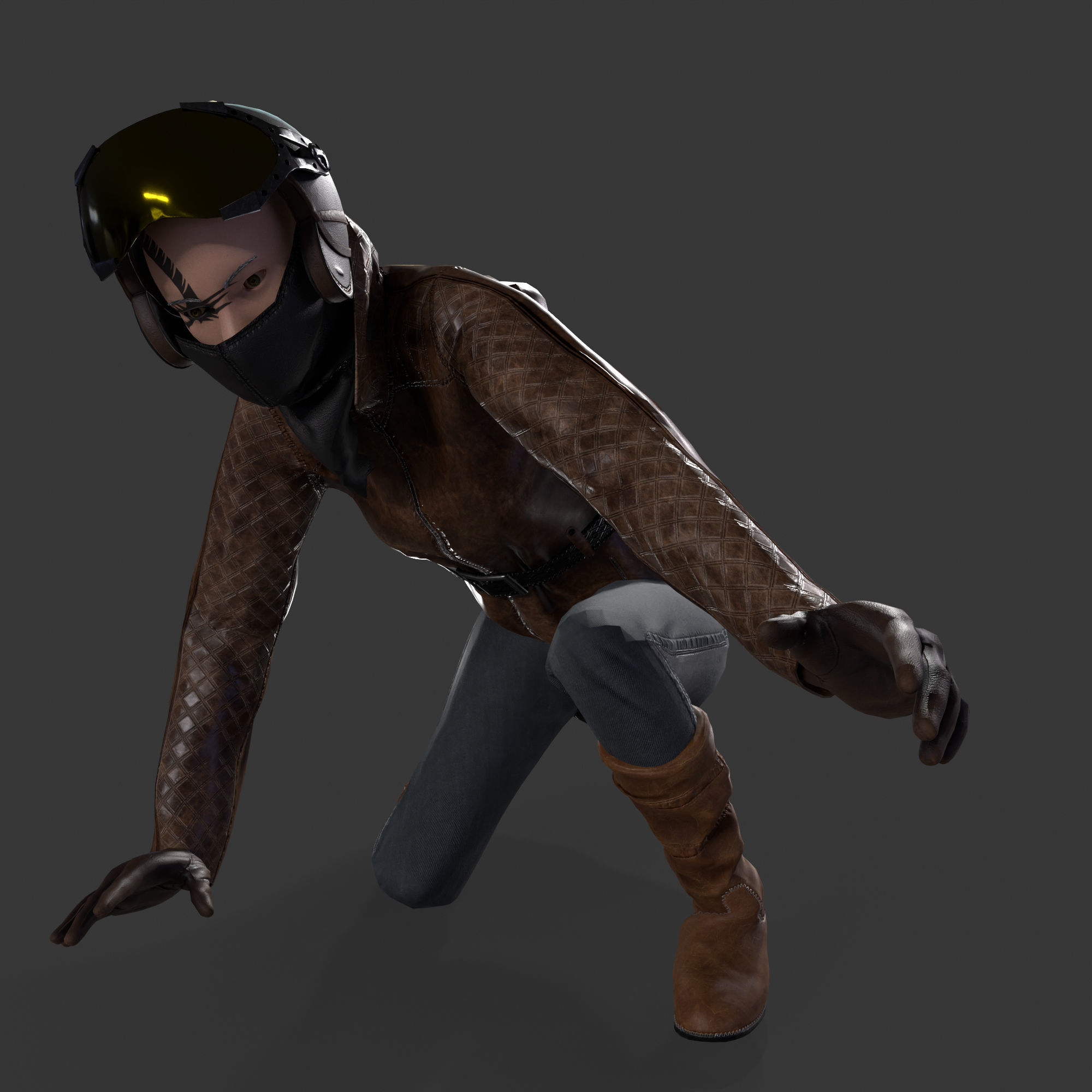Woman biker Low-poly 3D model_7