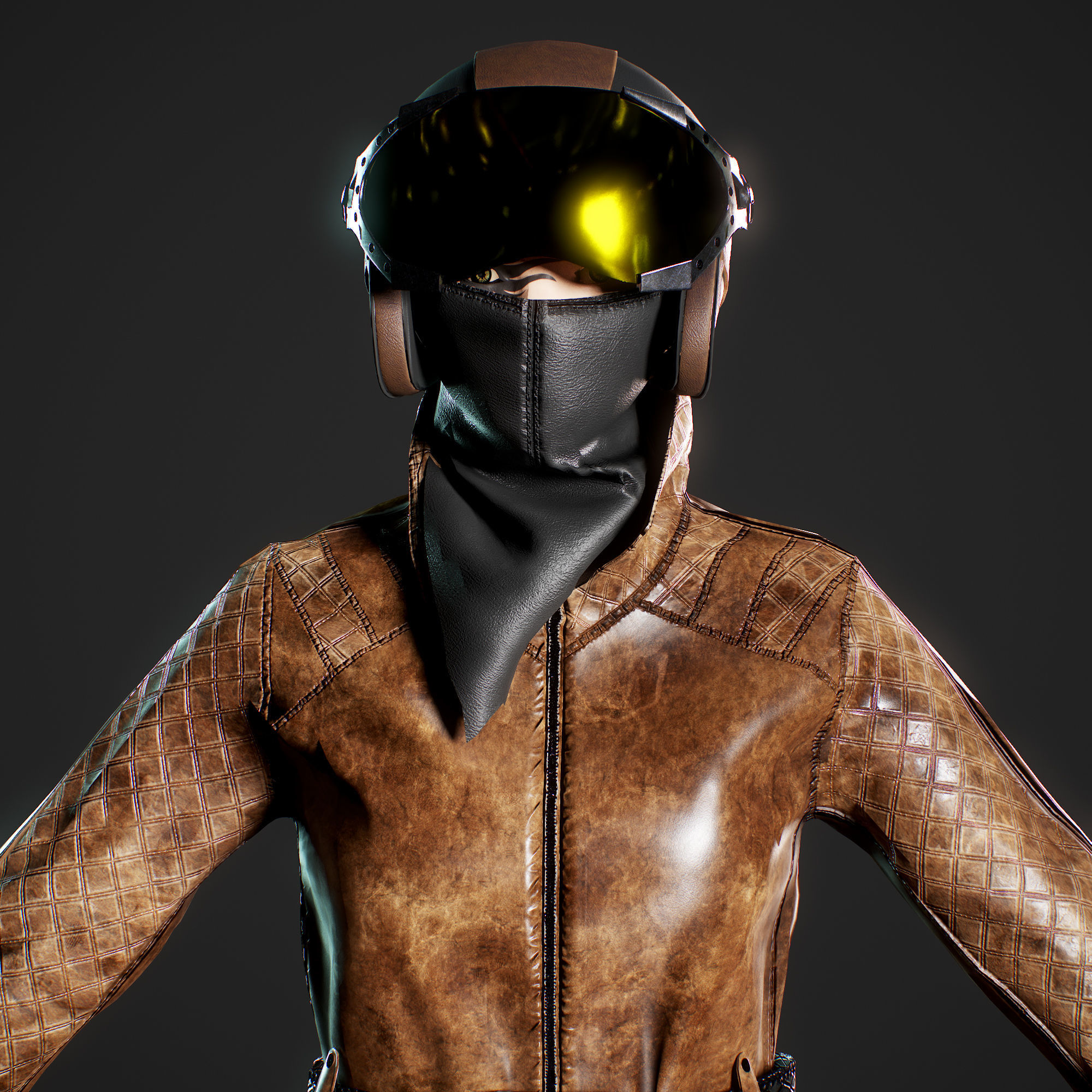 Woman biker Low-poly 3D model_4