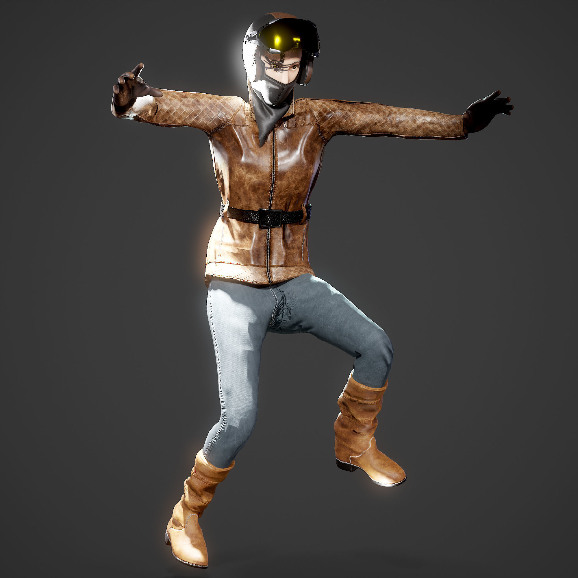 Woman biker Low-poly 3D model_5