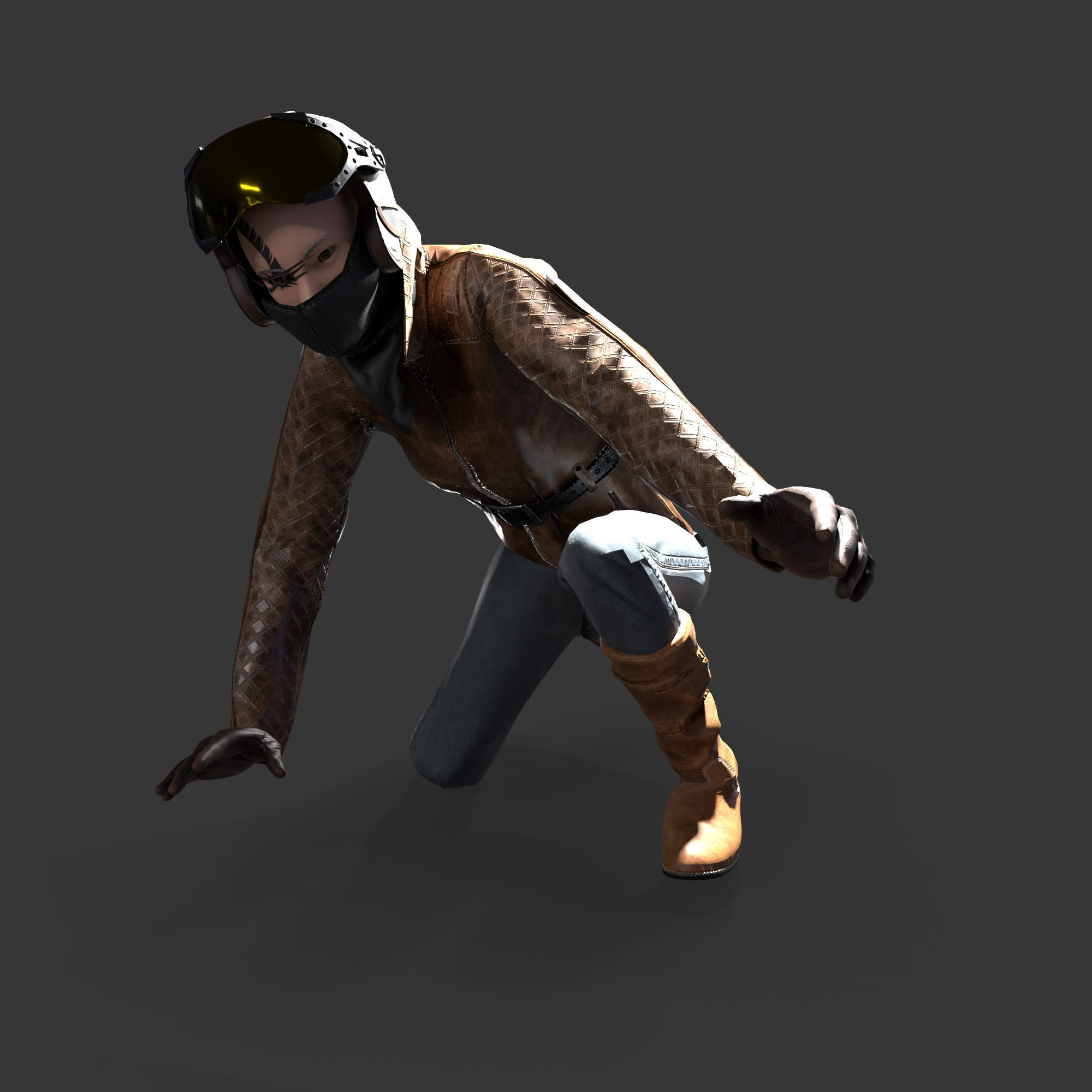 Woman biker Low-poly 3D model_25