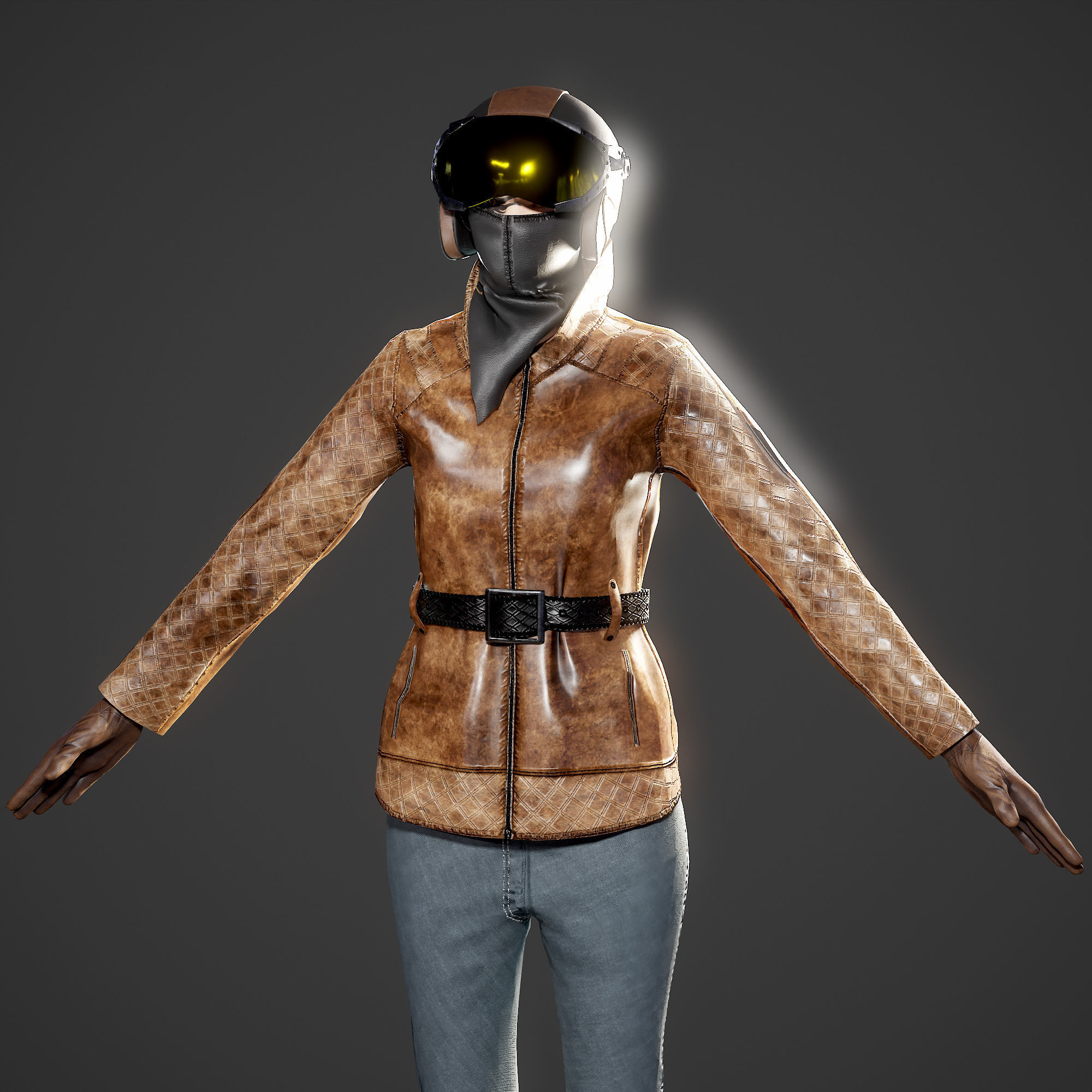 Woman biker Low-poly 3D model_10