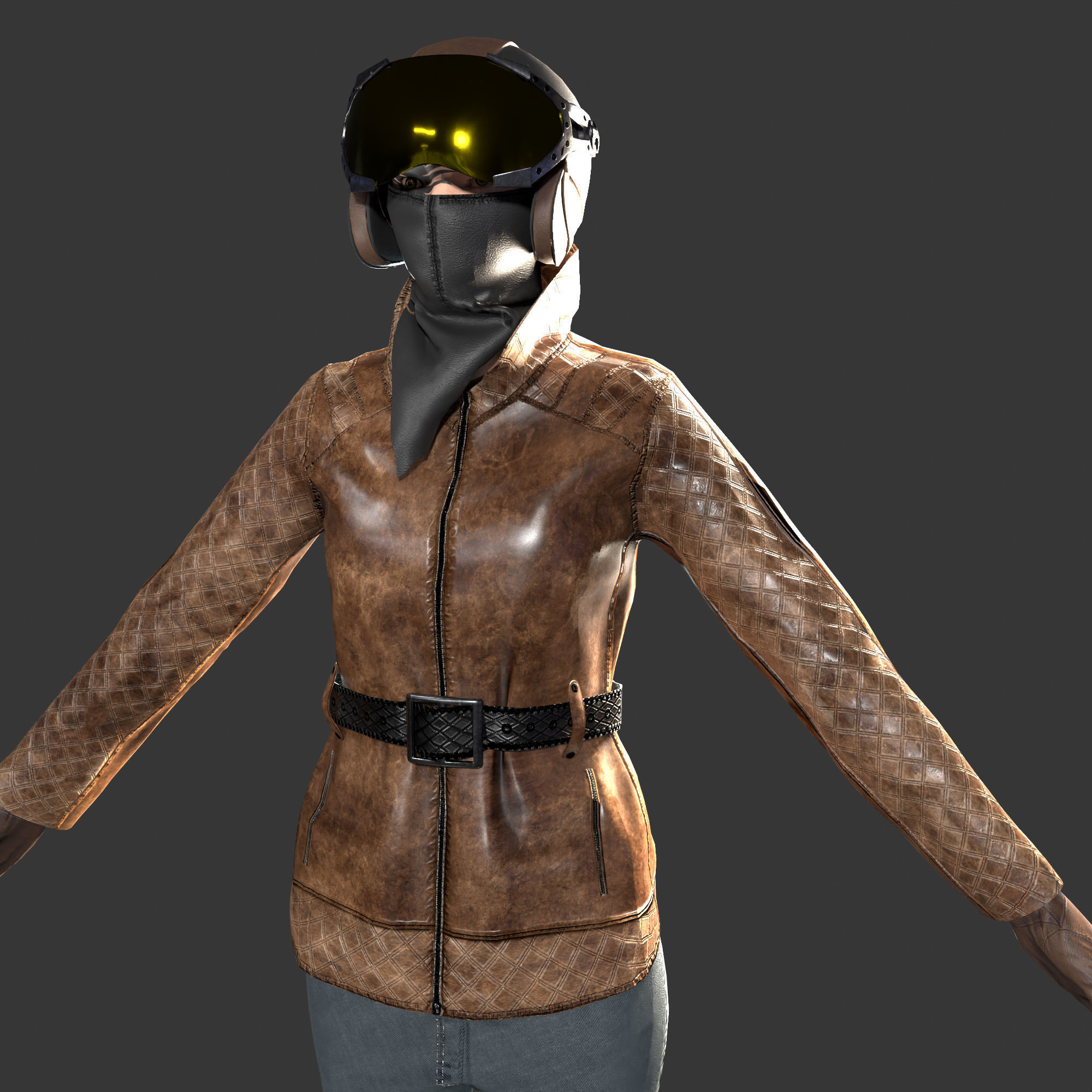 Woman biker Low-poly 3D model_3