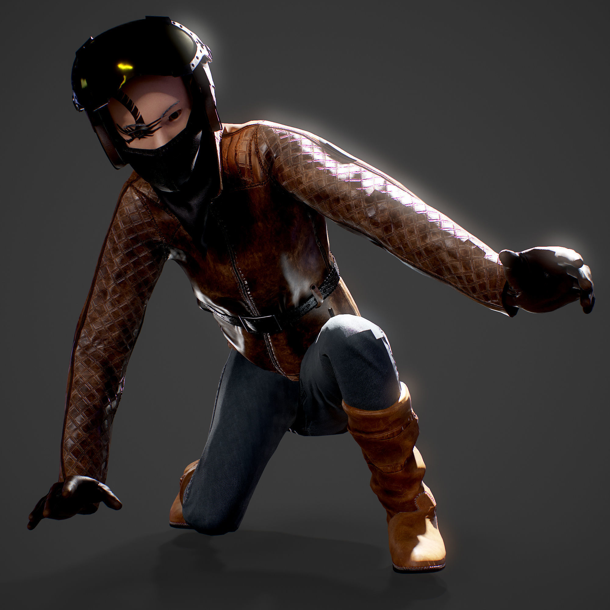 Woman biker Low-poly 3D model_22