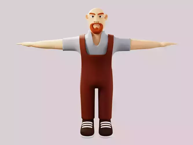 Worker old man or mechanic Low-poly character