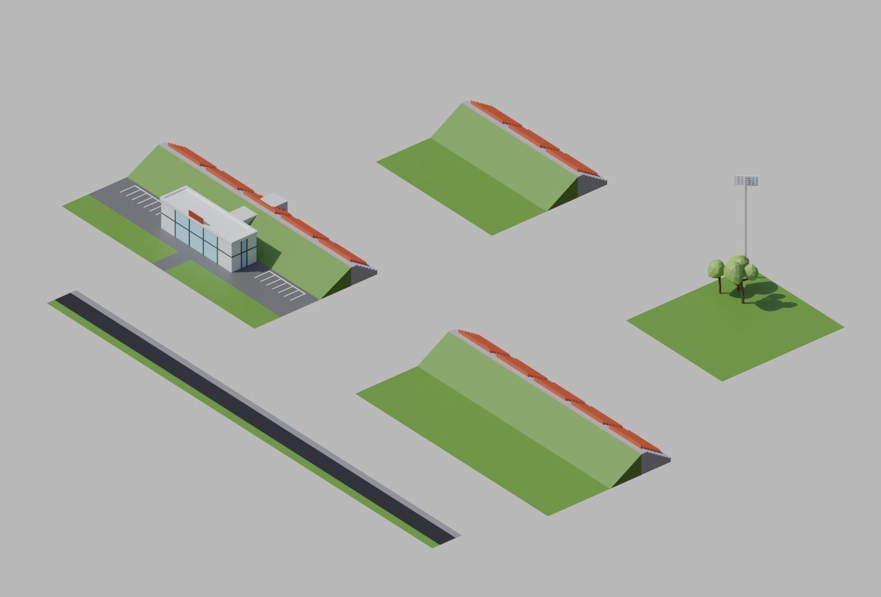 Stadium low poly upgradable modular kit Low-poly 3D model_1