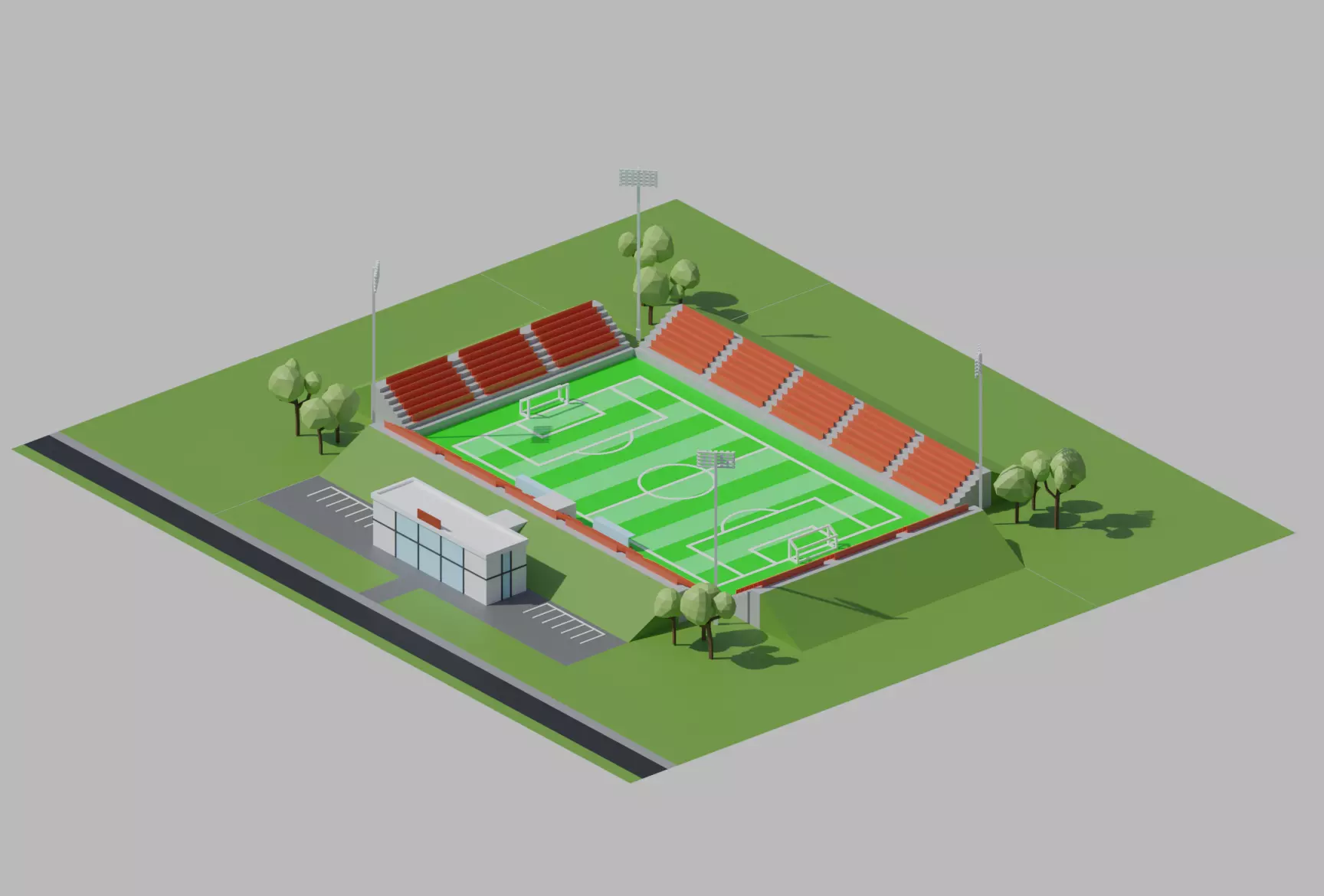 Stadium low poly upgradable modular kit Low-poly 3D model_0