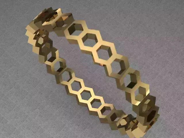 Hexagon Honeycomb Golden Band Ring 3D print model