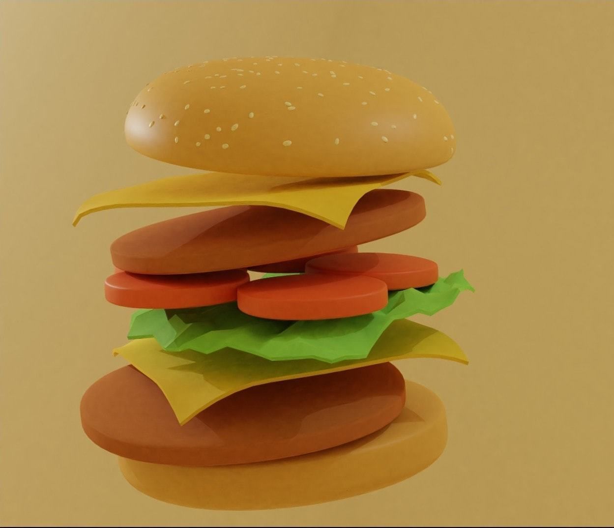 Simple burger with double cheese 3D model_3