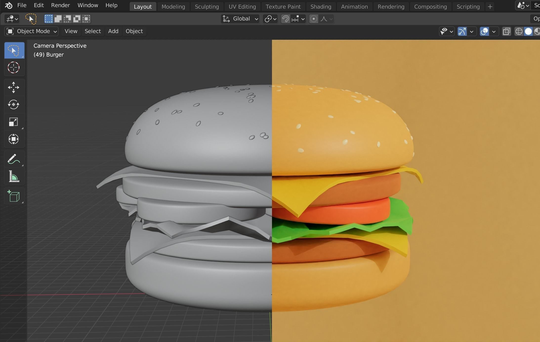 Simple burger with double cheese 3D model_2