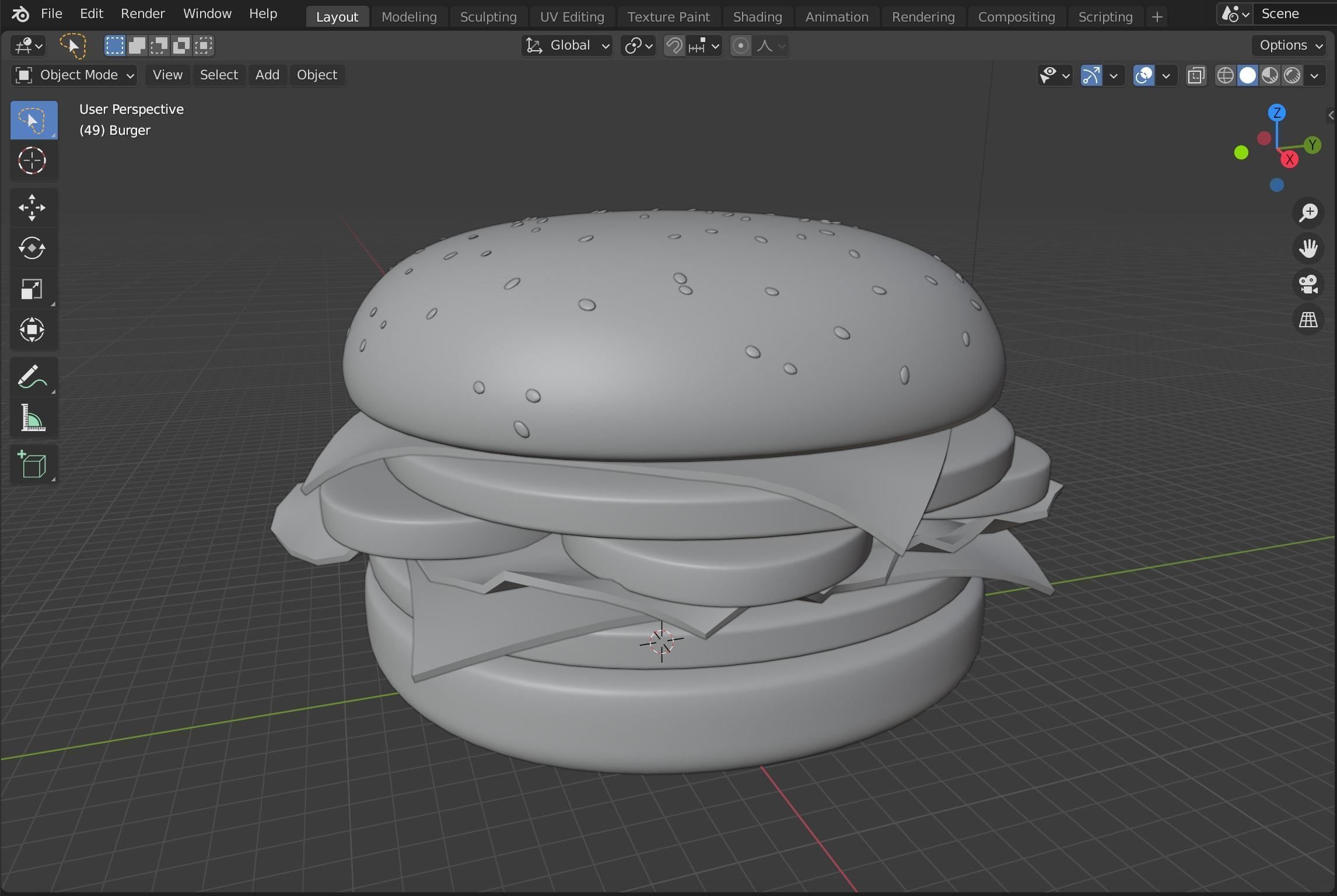 Simple burger with double cheese 3D model_4