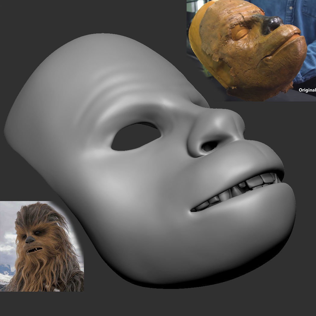 Chewbacca  mask face shell with articulated jaw  3D print model_3