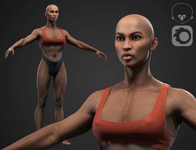 Black muscle woman Low-poly 3D model