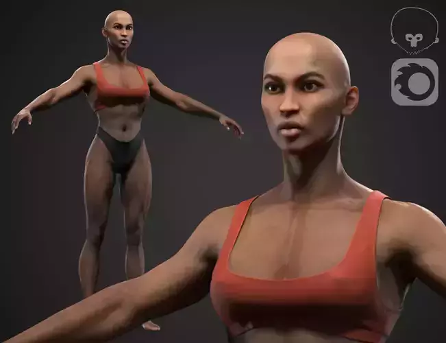 Black muscle woman Low-poly 3D model
