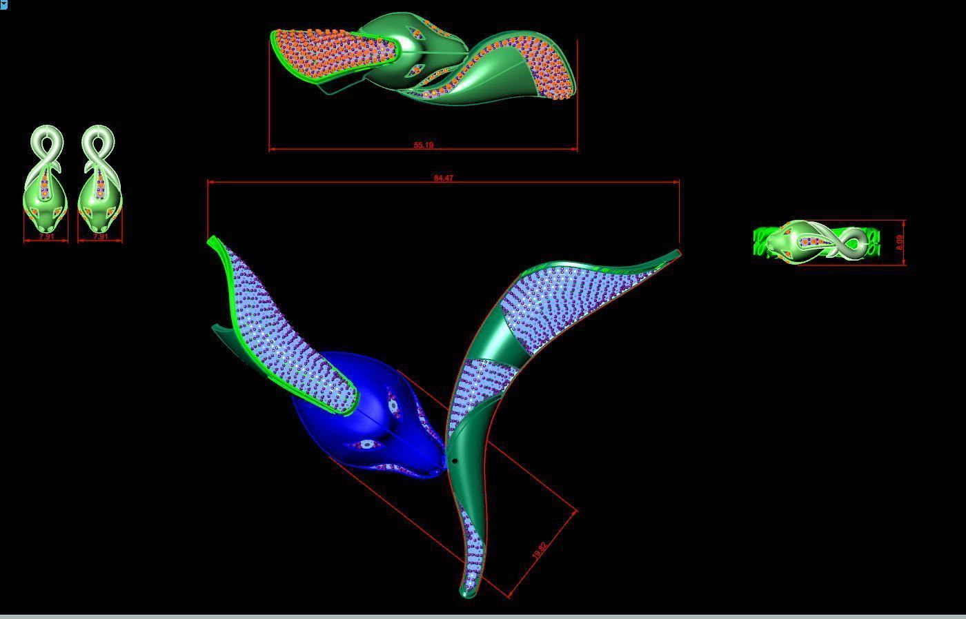 snake ring earring bracelet pendant  3D print model_1