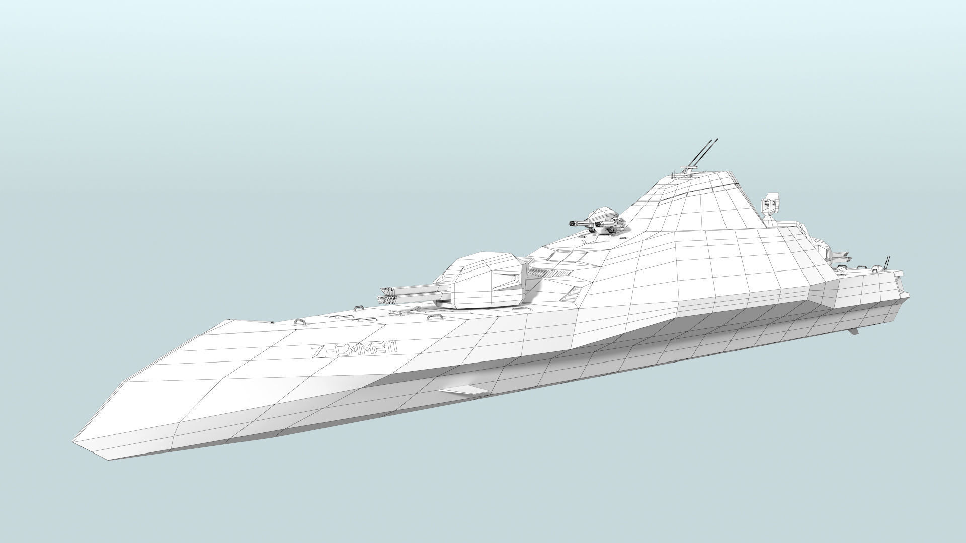Futuristic Military Stealth Ship Low-poly 3D model_8