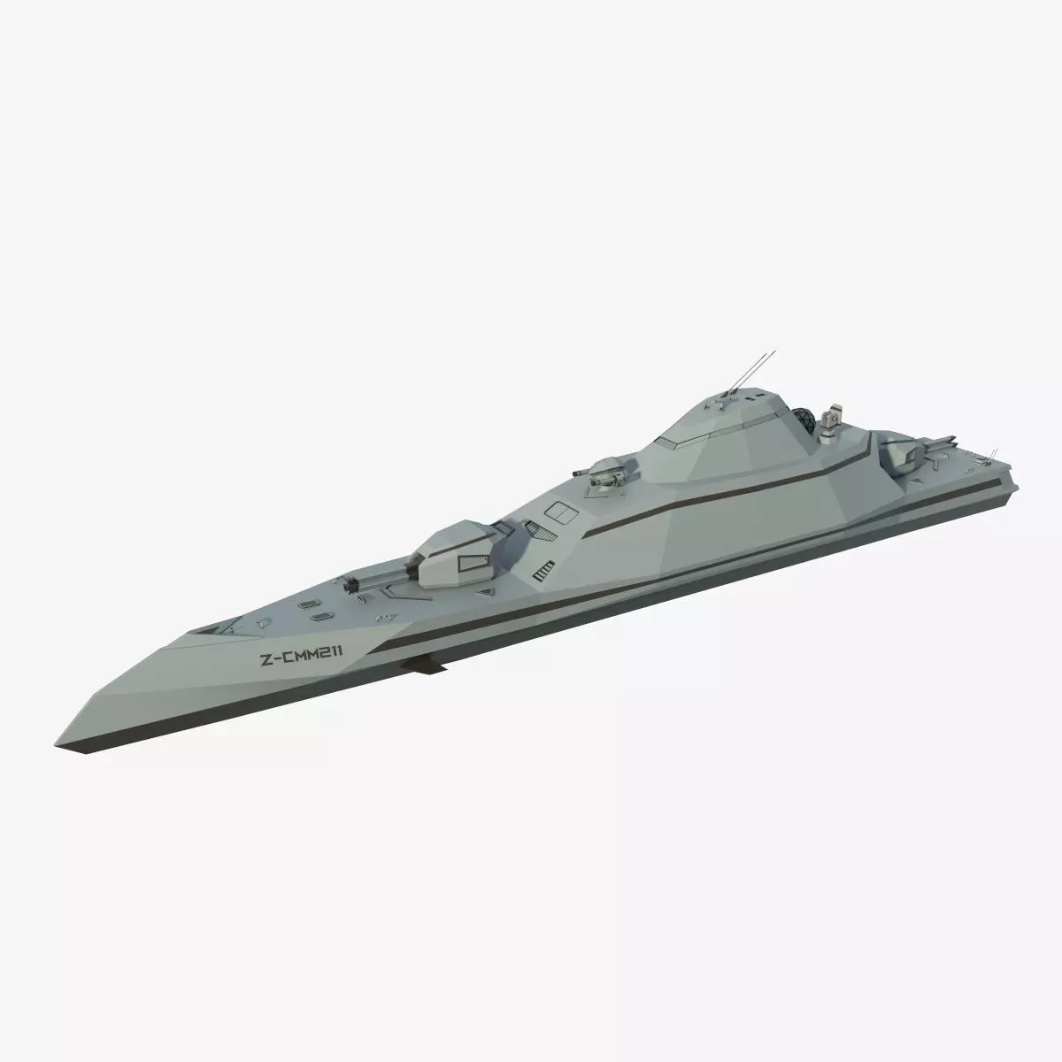 Futuristic Military Stealth Ship Low-poly 3D model_0