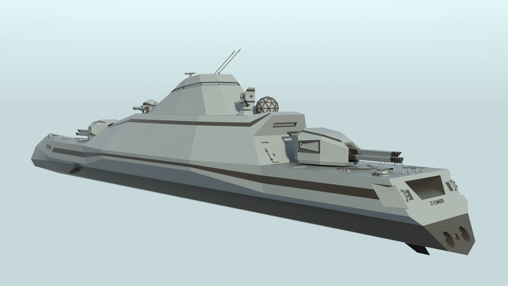Futuristic Military Stealth Ship Low-poly 3D model_21