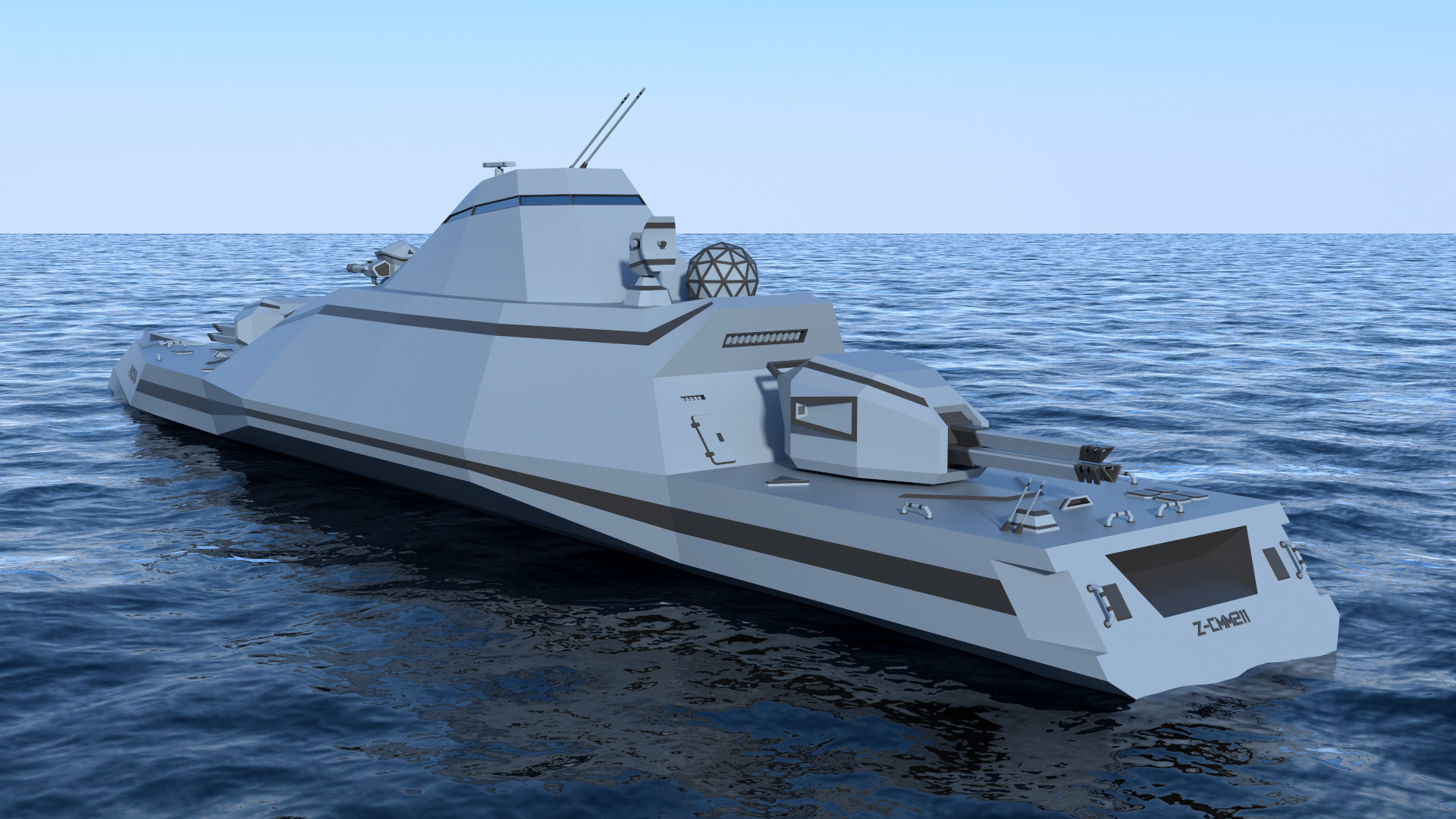 Futuristic Military Stealth Ship Low-poly 3D model_4