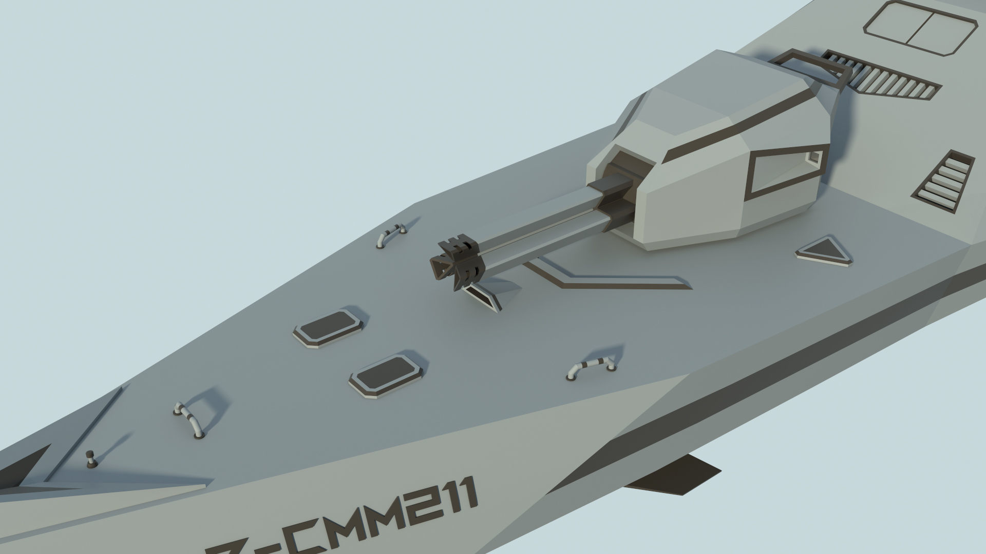 Futuristic Military Stealth Ship Low-poly 3D model_11