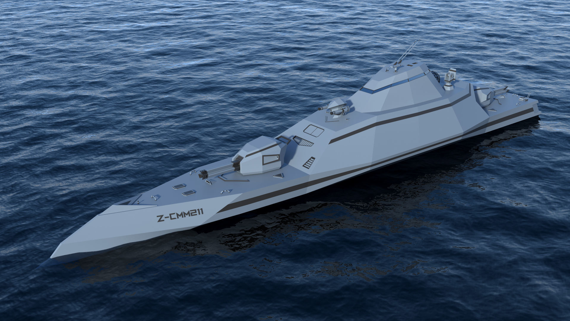 Futuristic Military Stealth Ship Low-poly 3D model_1