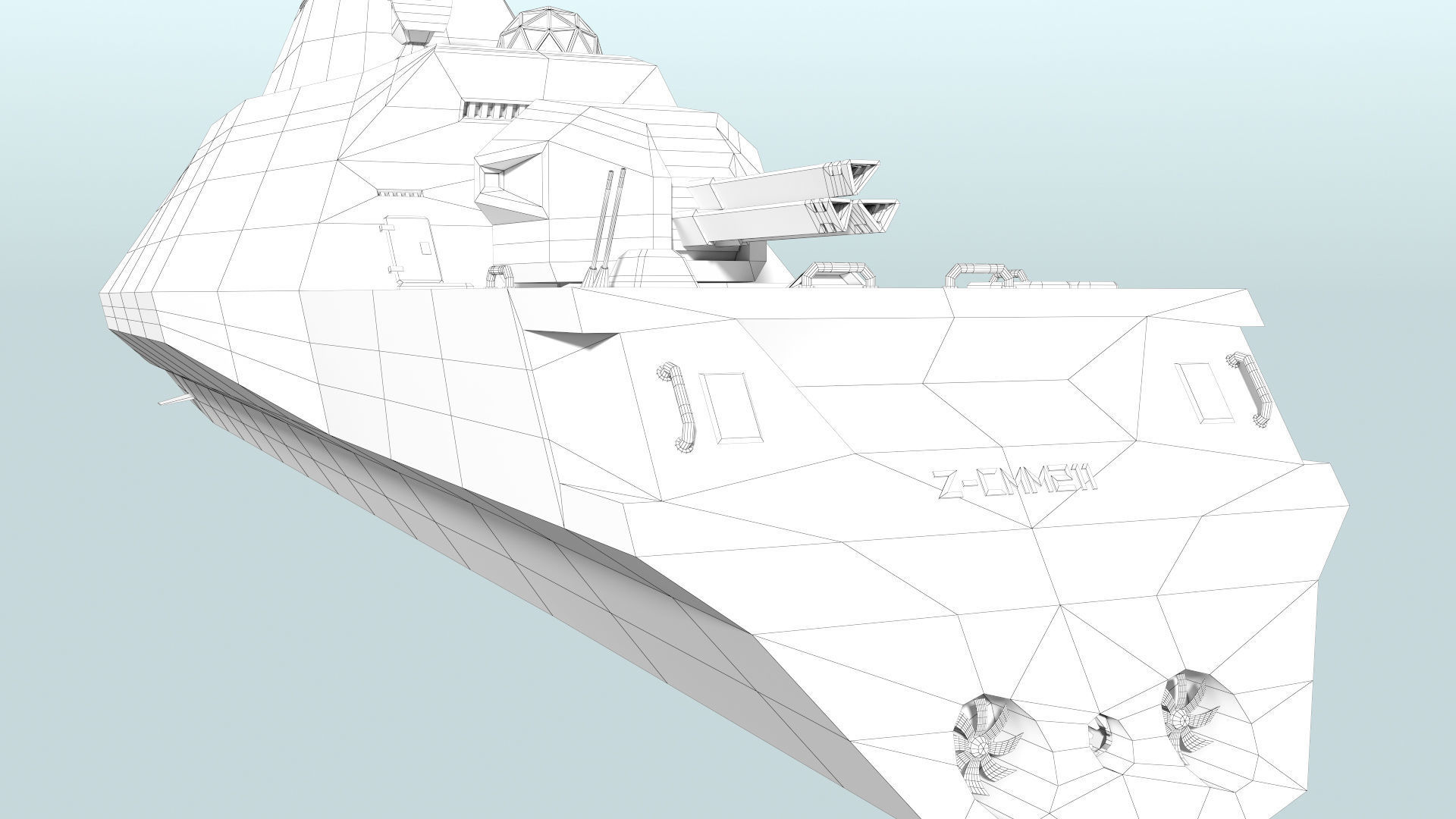 Futuristic Military Stealth Ship Low-poly 3D model_29