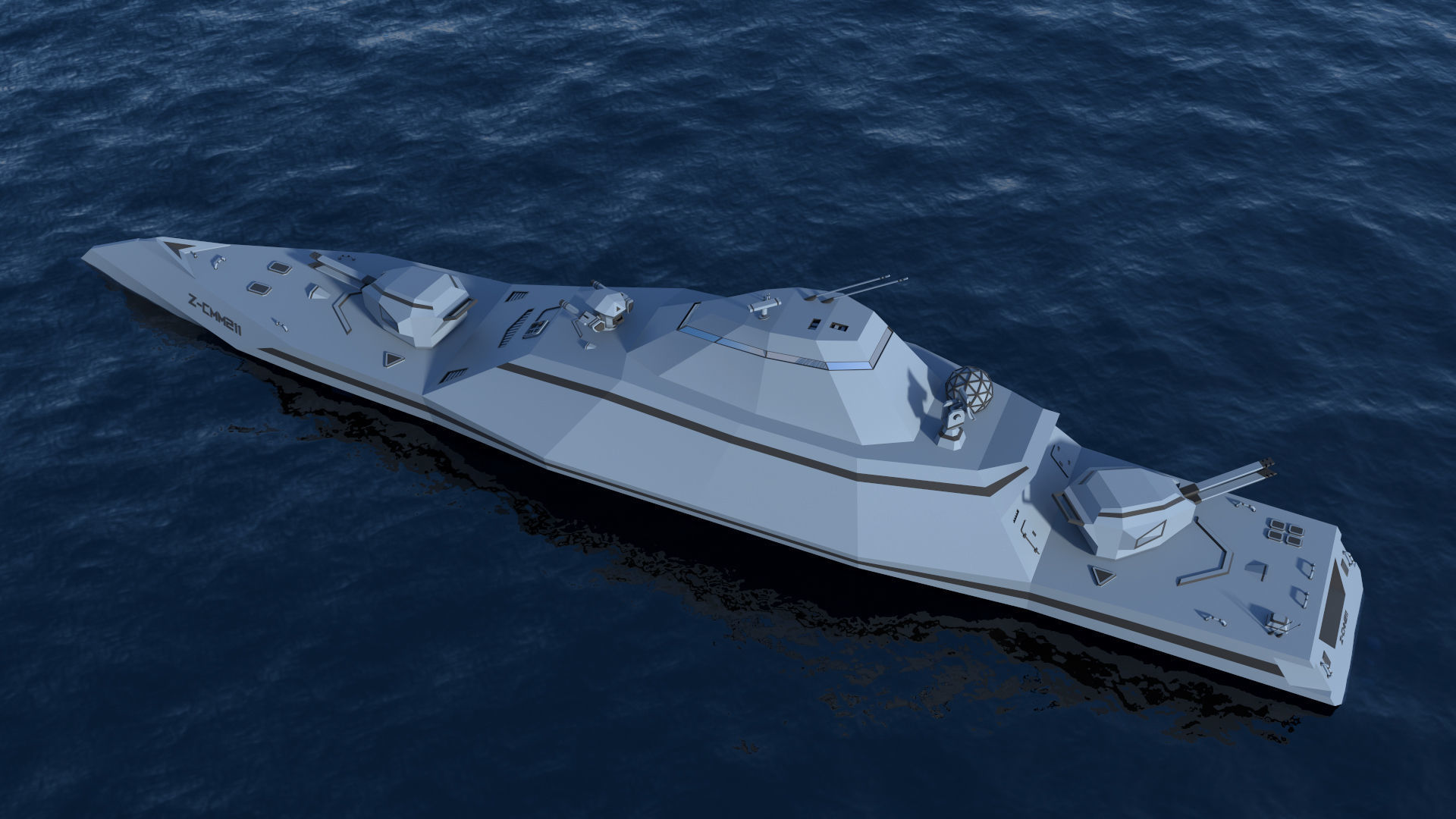Futuristic Military Stealth Ship Low-poly 3D model_5