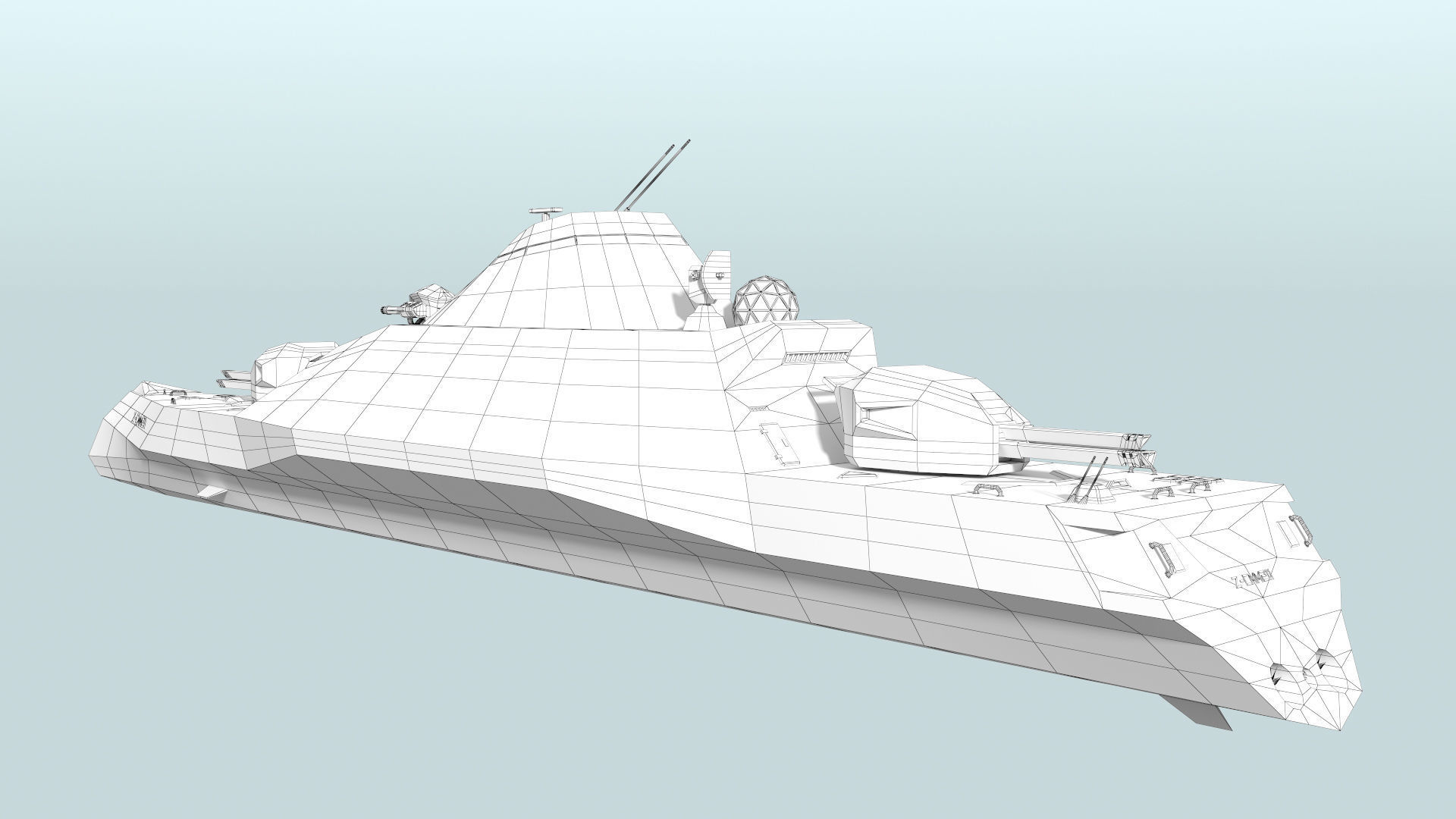 Futuristic Military Stealth Ship Low-poly 3D model_22