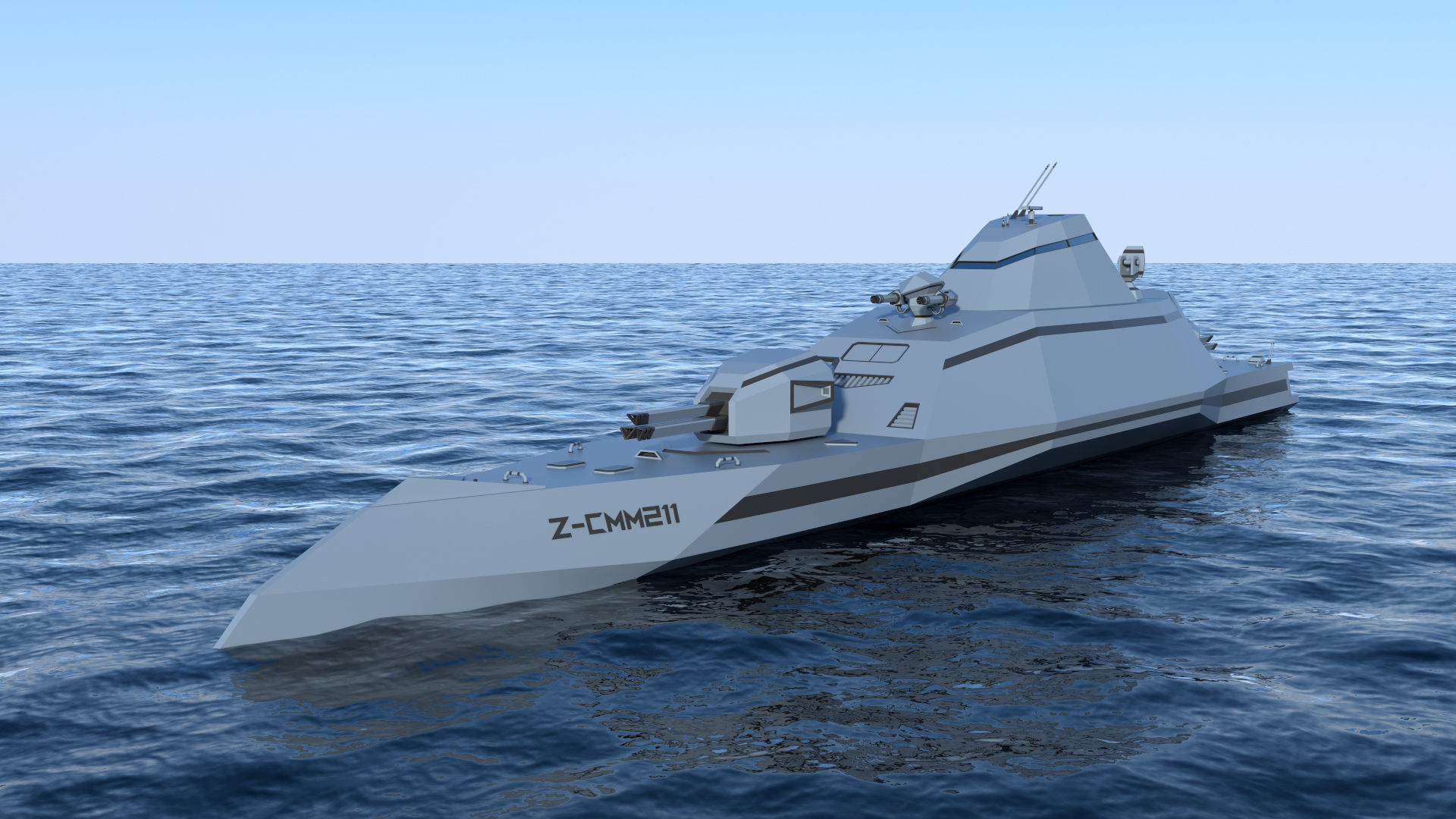 Futuristic Military Stealth Ship Low-poly 3D model_2