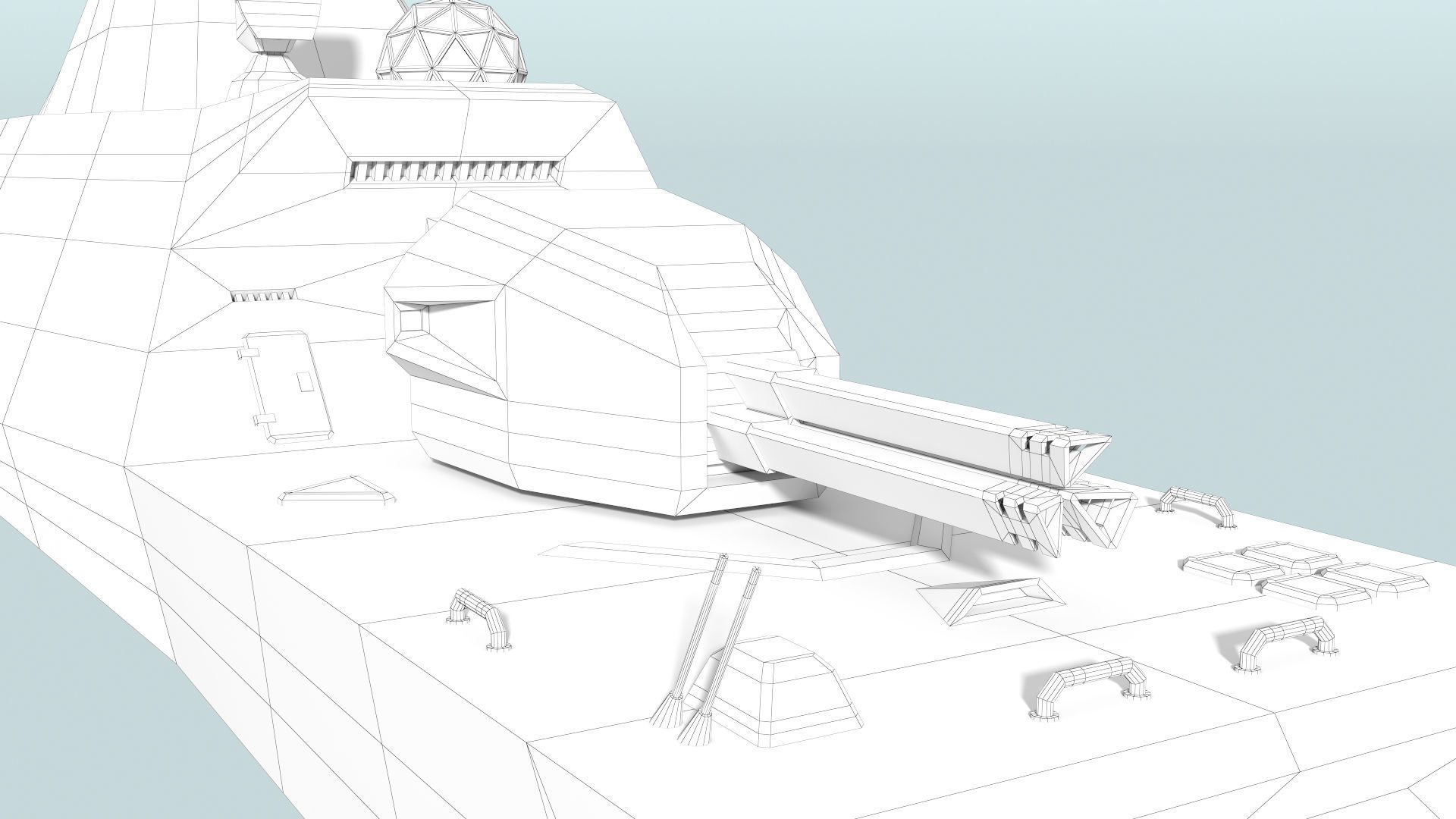 Futuristic Military Stealth Ship Low-poly 3D model_26