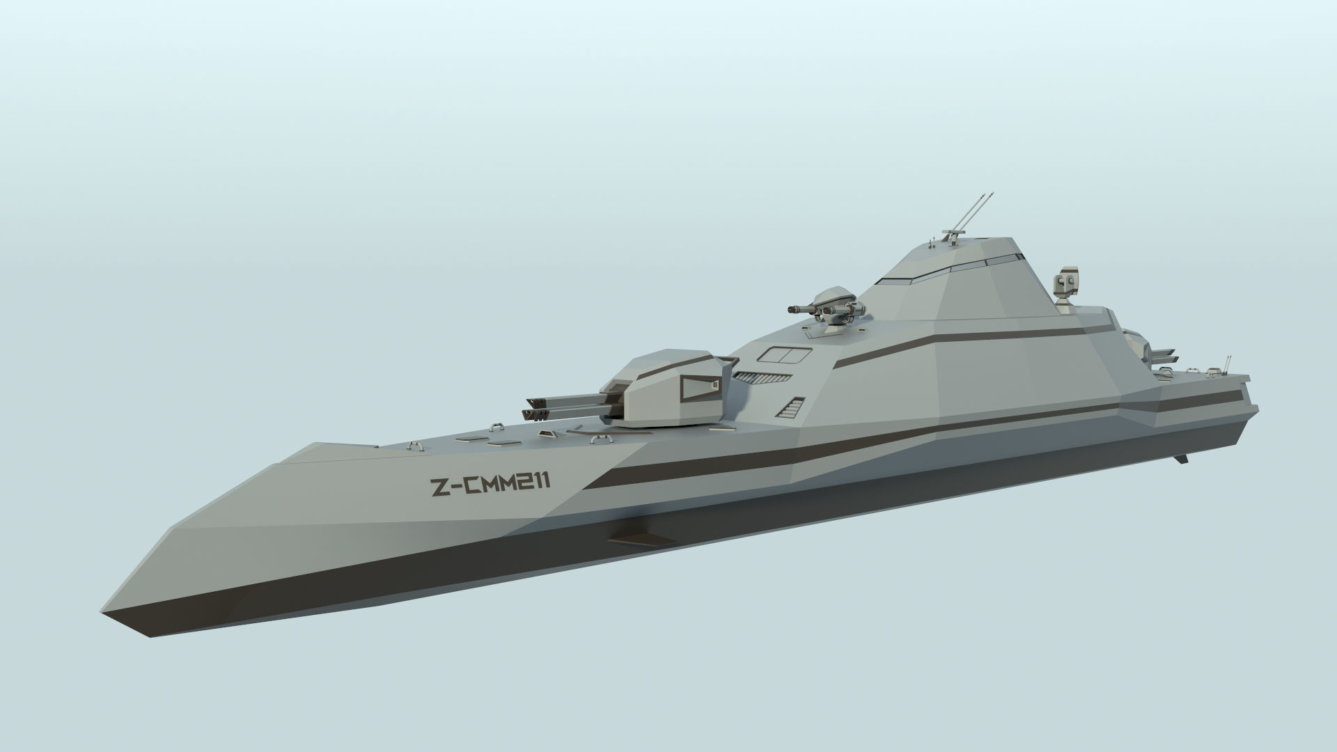 Futuristic Military Stealth Ship Low-poly 3D model_7