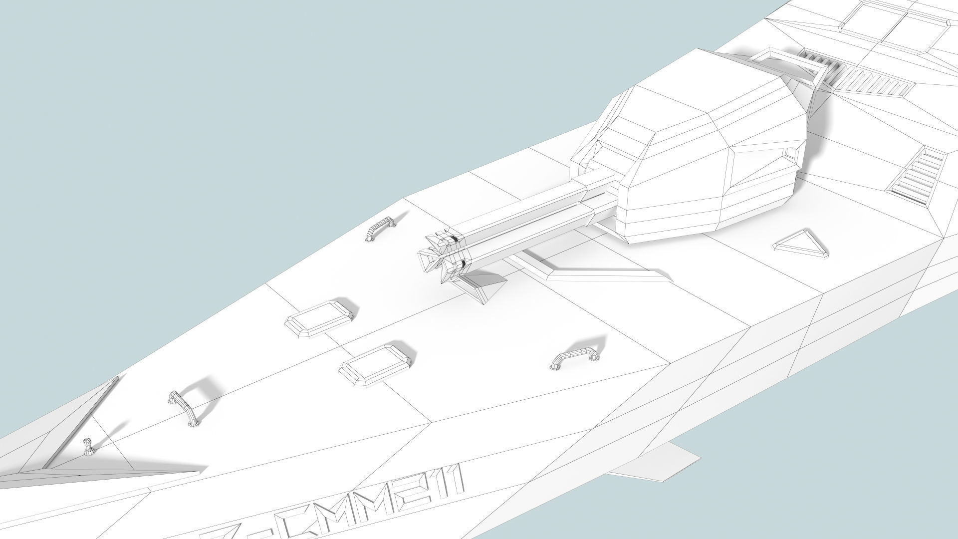 Futuristic Military Stealth Ship Low-poly 3D model_12