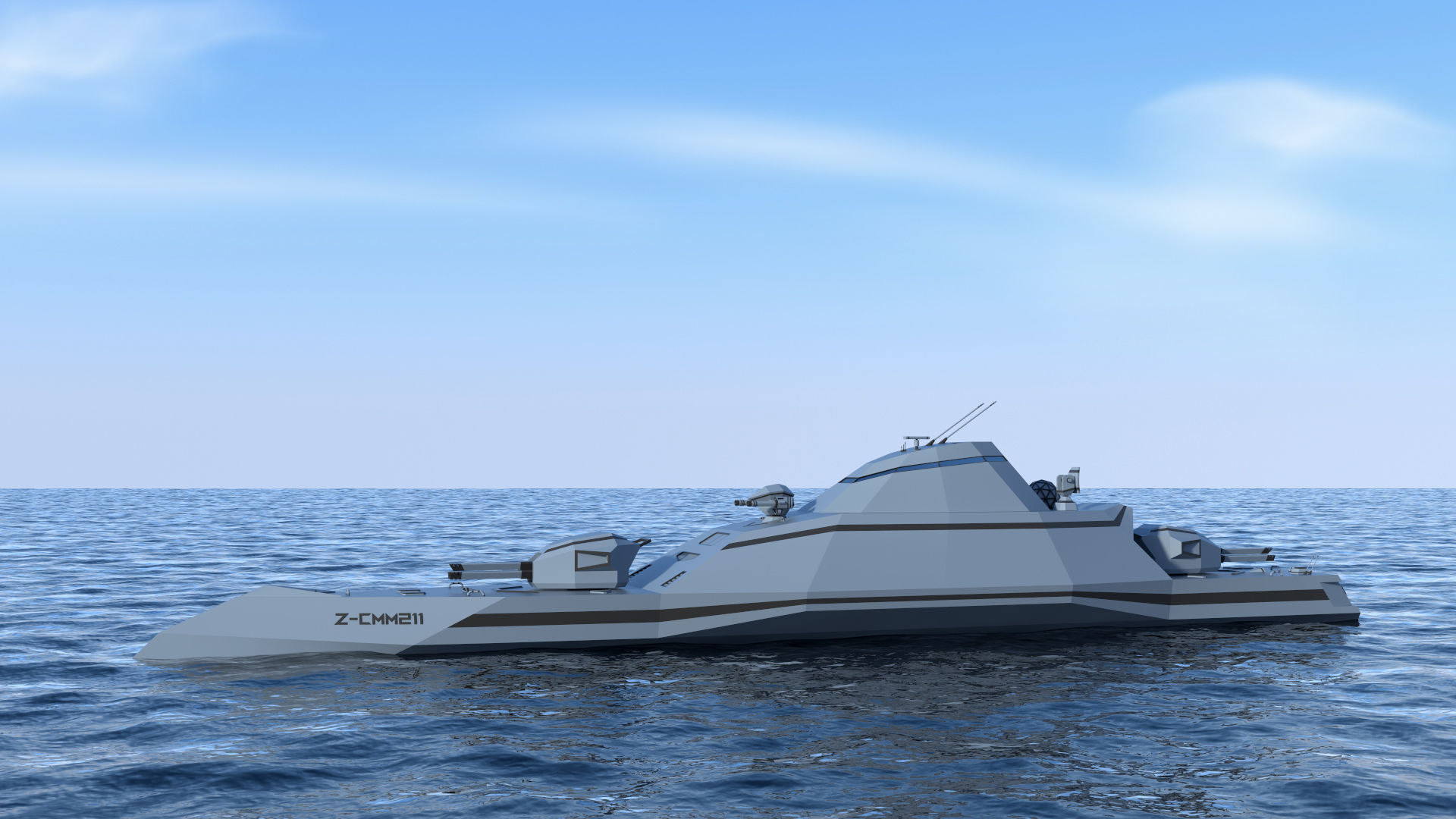 Futuristic Military Stealth Ship Low-poly 3D model_3